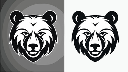 Two bear head vectors in grayscale