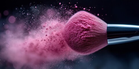 Pink Makeup Brush with Powder Explosion - Artistic Beauty Application