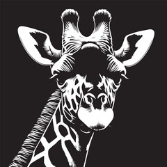 Black and White Giraffe Vector | Animal Silhouette Clipart Illustration	