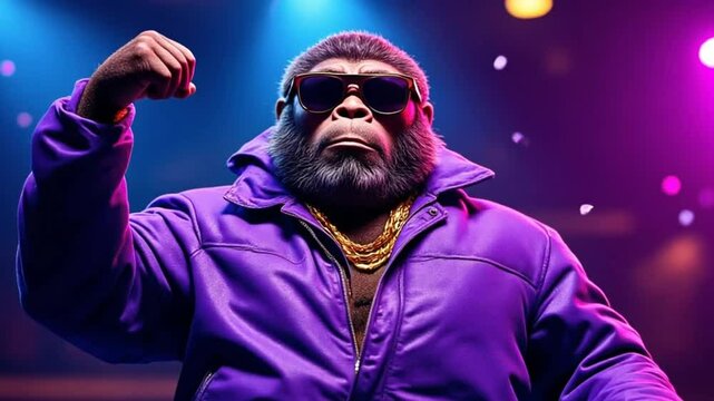 Sassy Monkey with Sunglasses and Gold Chain, Trendy Animal Character in Nightclub Vibe