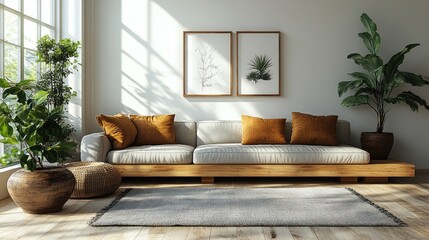 Modern Minimalist Living Room Interior Design with Natural Light and Plants