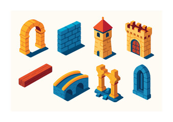 Isometric flat vector set of icons of historical books: scroll, ancient script, old binding, aged paper, medieval book, wax seal, calligraphy, handwritten manuscript. . , icons isolated transparent