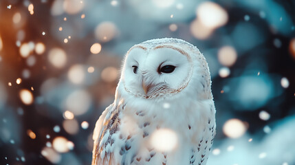 White Owl Enjoying Winter in Cinematic Scene.