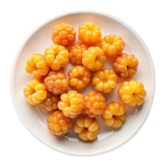 A plate of fresh juicy cloudberries a delicious and healthy arctic fruit