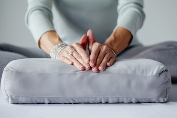 Fototapeta premium Woman Adjusting Yoga Bolster