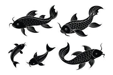 Koi Fish Silhouette Vector Art.