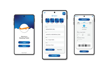 Online airline ticket booking design for mobile application. Airline ticket booking platform screen. Graphical user interface for responsive mobile applications
