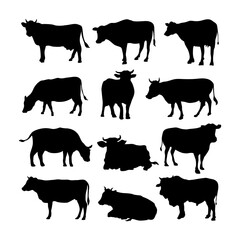 collection of cow silhouette in different poses