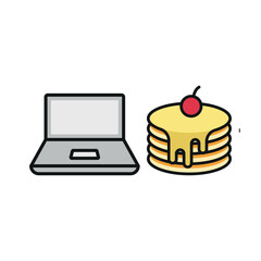 Laptop and pancake set icon represents cozy work sessions, sweet study breaks, and digital comfort moments.