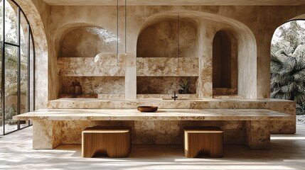 Serene Minimalist Kitchen Design: Earthy Tones and Natural Light