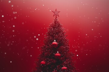 Sparkling Christmas Tree Surrounded by Shimmering Red Lights and Falling Snowflakes