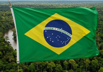 Brazil flag against the backdrop of nature