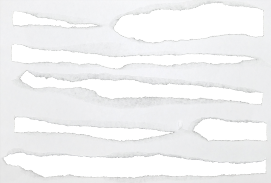 White paper torn into blank spaces on transparent background