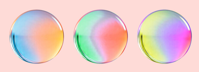 Realistic glossy  rainbow ball.Abstract 3D light bubble with glare.Geometric abstract  iridescent liquid shape.