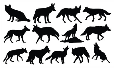 Coyote silhouette vector illustration set