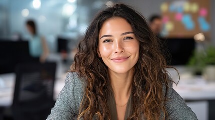Young Happy Woman Smiling in Modern Office Environment Portrait