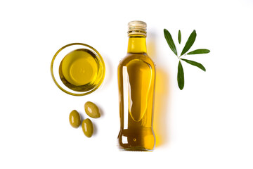 Organic olive oil on white background