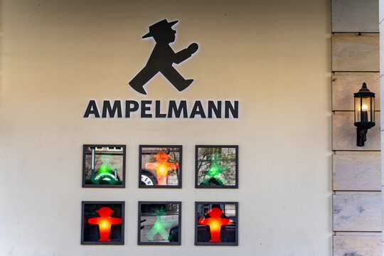 Germany Berlin April 10, 2025. A sign that says Ampelmann is on a wall. There are six traffic lights on the wall