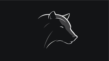 Stylized bear head illustration, dark background, white outline.