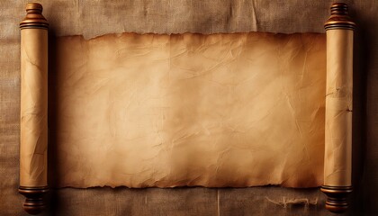 Ancient Scroll: An aged parchment scroll, unfurled and ready, presents an evocative blank canvas for history, knowledge, or secrets. This timeless piece conveys antiquity, history.