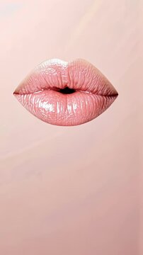 Kissing lips with lip gloss and lipstick makeup showing teeth are featured in a beauty and cosmetology concept promoting lip augmentation and dental procedures