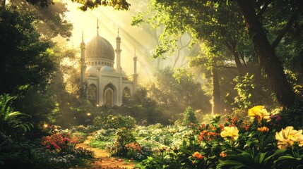Naklejka premium Mystical Mosque Garden Sunlight