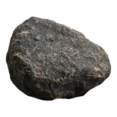 A rugged, dark rock with a textured surface, showcasing natural irregularities and earthy tones.