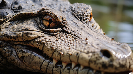 Obraz premium Close-Up of a Crocodile Head Above Waterline