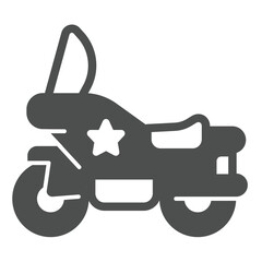 Policeman motorcycle solid icon, law enforcement concept. Vector graphics. Police patrol motorbike, transport sign on white background, glyph style icon for mobile or web design.