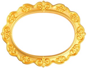 Golden Frame with Scalloped Edges in Ornate Style on White Background
