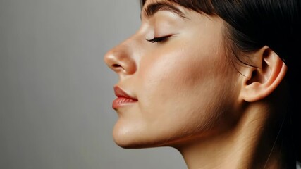 Profile of a beautiful woman breathing with closed eyes, showcasing a perfect nose after rhinoplasty surgery, highlighting the concept of beauty and cosmetology - Powered by Adobe