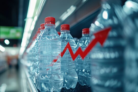 Rising prices for bottled water on supermarket shelf