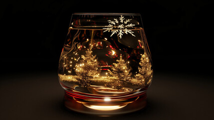 Whiskey glass  glass with christmas tree decoration