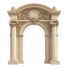 An intricately designed arch with ornate carvings and columns, showcasing classical architectural elements.