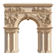 Naklejka premium A grand, ornate stone archway featuring intricate carvings and decorative elements, showcasing classic architectural styles.