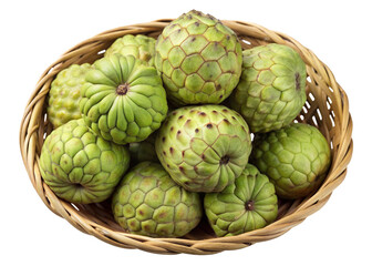 Fototapeta premium A wicker basket full of fresh green cherimoyas ready for market