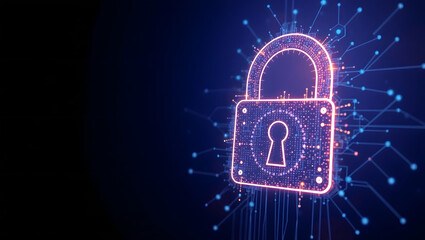 Digital Security Glowing Padlock of Connected Lines Representing Data Protection