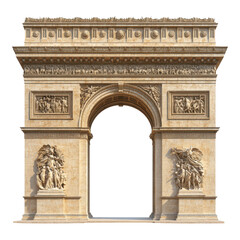Obraz premium A grand stone archway adorned with intricate sculptures and historical reliefs, showcasing impressive architectural craftsmanship.