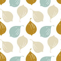 Fig. Pattern with stylized figs in pastel colors on white background. Vector illustration