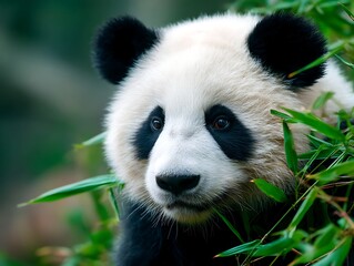 Obraz premium Panda Bear Portrait in Bamboo Forest Environment