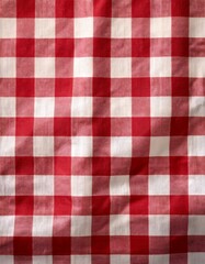 Picnic Fabric: Close-up shot of a red and white checkered fabric, perfect for picnic and outdoor dining. evokes a sense of warmth, simplicity and tradition