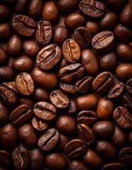 Obraz premium Aromatic Coffee Beans: A close-up shot of richly roasted coffee beans, showcasing the textures and colors, perfect for illustrating the source of your daily energy.
