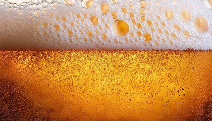 Frothy Brew Delight: A macro shot captures the effervescent beauty of a freshly poured beer, showcasing the intricate textures of the creamy foam and golden amber liquid.