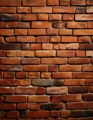 Fototapeta premium Textured Brick Wall: A close-up shot of a textured brick wall, showcasing the aged, weathered surface. The wall, constructed with an arrangement of vibrant, earthy-toned bricks.