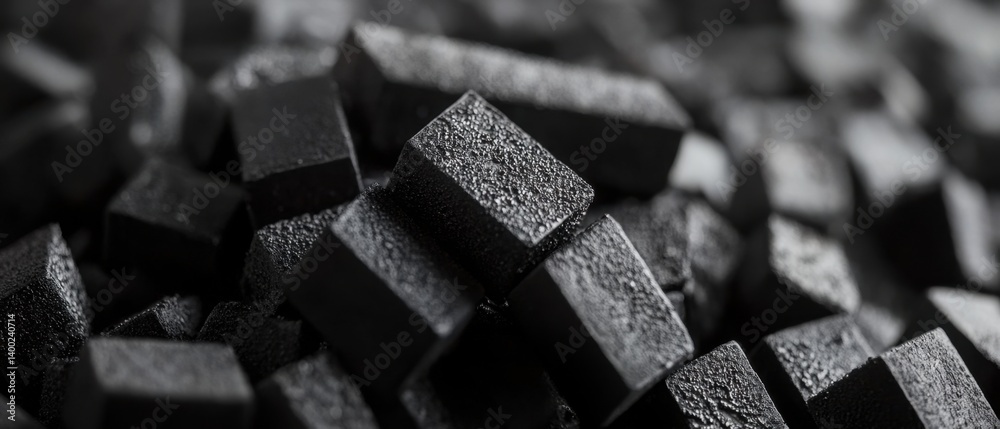 Poster abstract monochrome composition of textured black cubes creating a geometric pattern with a dark and