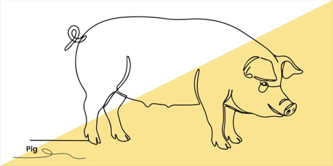 Pig continuous single line art drawing sketch on white background