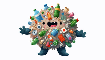 Obraz premium Pollution-Themed Art Showing a Furry Creature Covered in Garbage to Advocate for Recycling and Cleanup