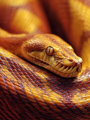 Fototapeta premium Close Up of Snake Head and Body with Orange and Yellow Scales