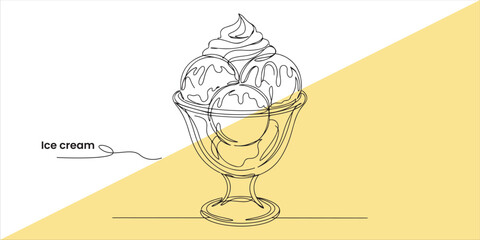 Ice cream sundae in a glass bowl A delightful ice cream sundae served in a glass bowl, topped with an array of tempting toppings, perfect for an indulgent treat.

