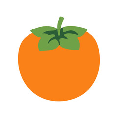 A cartoonish orange tomato with a green stem. The tomato is the main focus of the image, and it is a simple, playful design